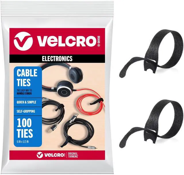 Main image of Reusable Cable Ties, 100 Pack 6 Inch, Cord & Cable Management Straps for Electronics, Desk, Home Office & Workstations, Black
