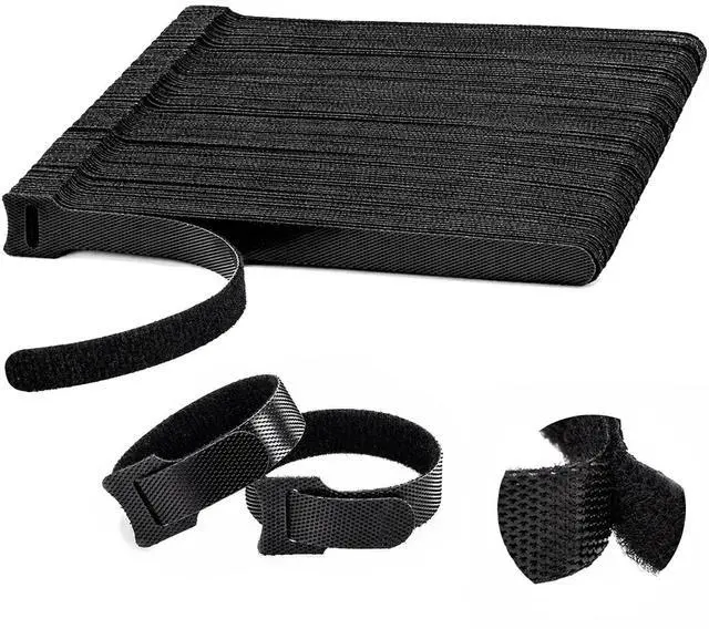 Main image of 100PCS Hook and Loop Straps - 6 Inch Reusable Cable Ties for Cable Management, Adjustable Cord Organizer Hook & Loop Straps for Home, Office and Data Centers, Black