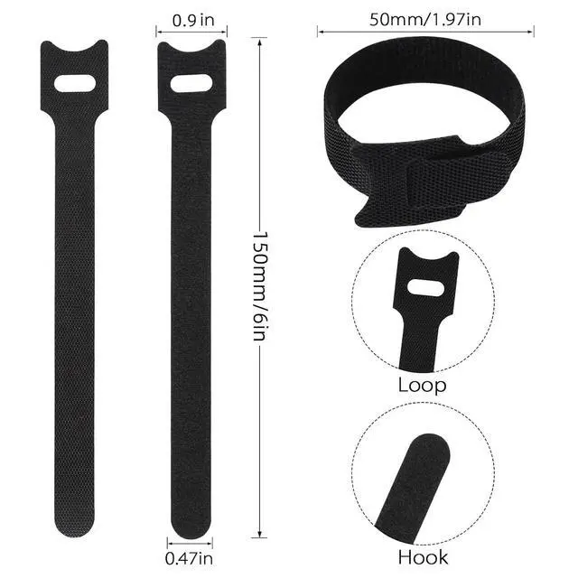 Alt view image 3 of 7 - 100PCS Hook and Loop Straps - 6 Inch Reusable Cable Ties for Cable Management, Adjustable Cord Organizer Hook & Loop Straps for Home, Office and Data Centers, Black