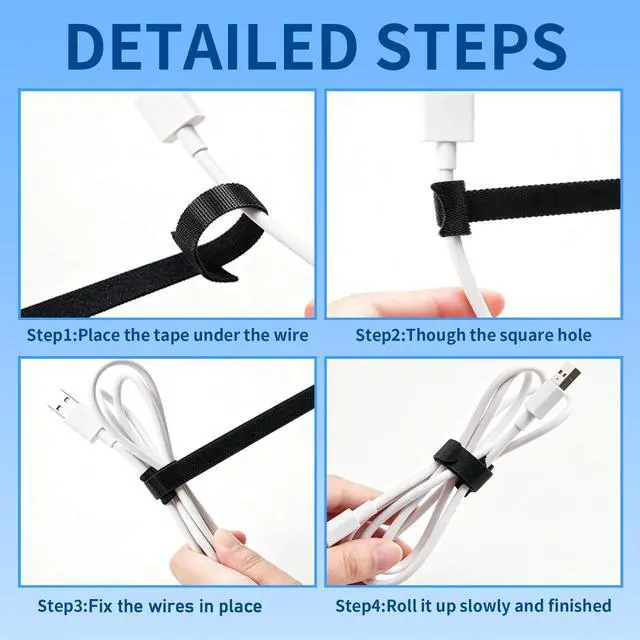 Alt view image 6 of 7 - 100PCS Hook and Loop Straps - 6 Inch Reusable Cable Ties for Cable Management, Adjustable Cord Organizer Hook & Loop Straps for Home, Office and Data Centers, Black