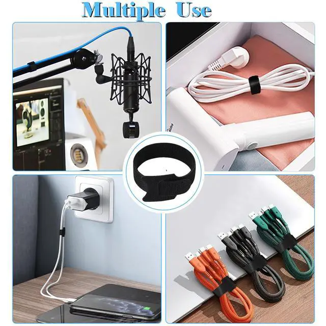 Alt view image 5 of 7 - 100PCS Hook and Loop Straps - 6 Inch Reusable Cable Ties for Cable Management, Adjustable Cord Organizer Hook & Loop Straps for Home, Office and Data Centers, Black