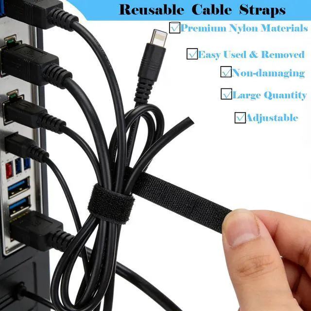 Alt view image 7 of 7 - 100PCS Hook and Loop Straps - 6 Inch Reusable Cable Ties for Cable Management, Adjustable Cord Organizer Hook & Loop Straps for Home, Office and Data Centers, Black