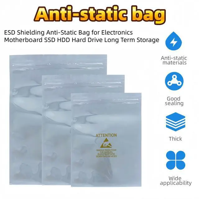 Alt view image 7 of 7 - 20 Pcs Anti Static Bag Self Seal Antistatic ESD Bag 5.9x7.9 inch