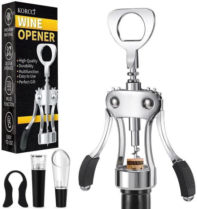 Main image of Multifunctional Wine Bottle Opener Gift Set - Heavy-Duty Zinc Alloy Wing Corkscrew, Foil Cutter, Vacuum Stopper & Aerator Pourer for Kitchen, Bar, Restaurant, Bartenders