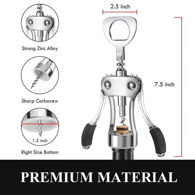 Alt view image 3 of 7 - Multifunctional Wine Bottle Opener Gift Set - Heavy-Duty Zinc Alloy Wing Corkscrew, Foil Cutter, Vacuum Stopper & Aerator Pourer for Kitchen, Bar, Restaurant, Bartenders