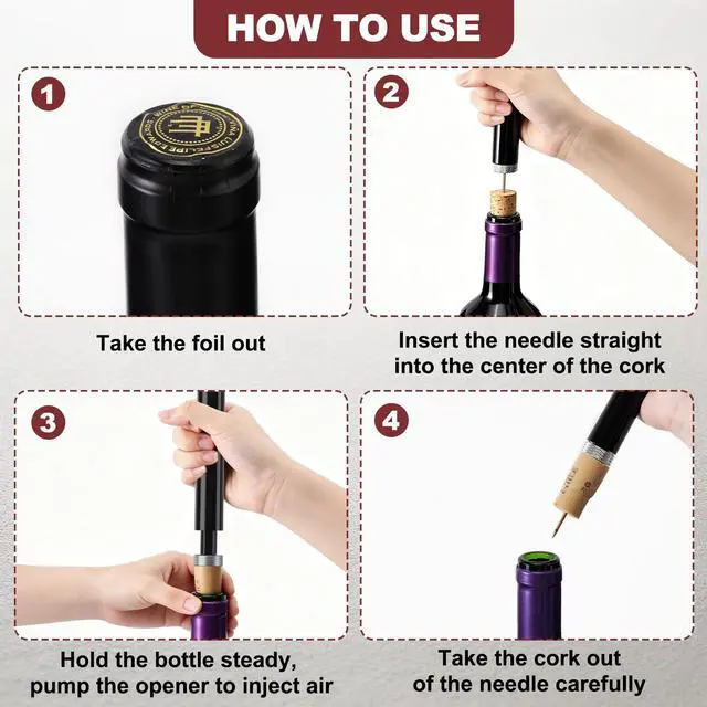 Alt view image 4 of 7 - Air Pressure Wine Bottle Opener Set, Needle Wine Opener with Foil Cutter, Wine PourerVacuum Stopper, Portable Cork Remover for Home, Travel, Party, Gifts for Wine Lovers, Silver