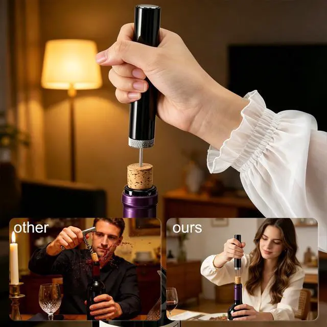 Alt view image 2 of 7 - Air Pressure Wine Bottle Opener Set, Needle Wine Opener with Foil Cutter, Wine PourerVacuum Stopper, Portable Cork Remover for Home, Travel, Party, Gifts for Wine Lovers, Silver