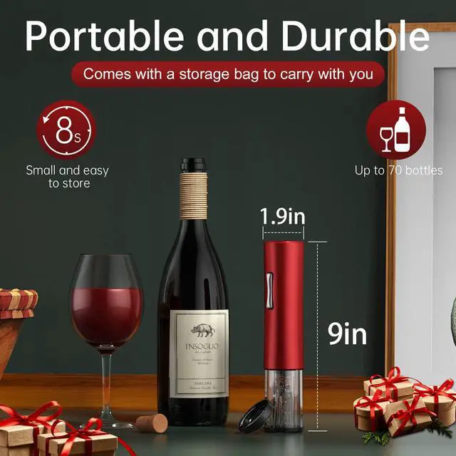 Alt view image 2 of 6 - Wine Bottle Opener, A Must-Have for Wine Lover Gift,Electric Wine Bottle Opener with Foil Cutter,Vacuum Stoppers,and Pourer