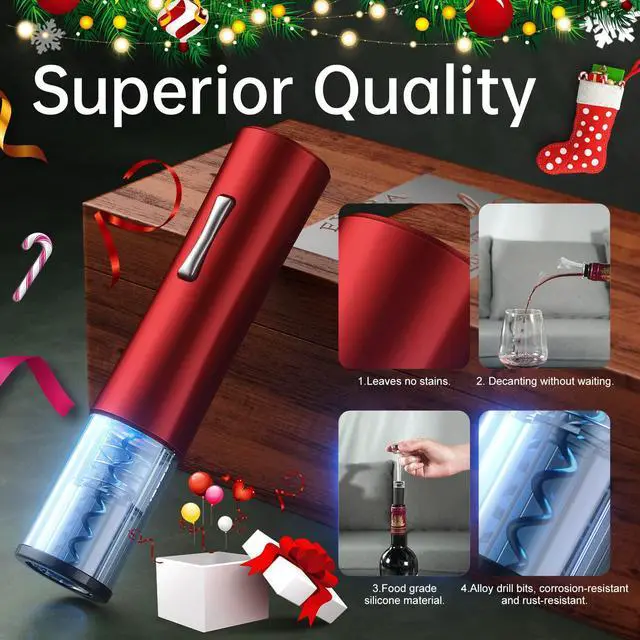 Alt view image 3 of 6 - Wine Bottle Opener, A Must-Have for Wine Lover Gift,Electric Wine Bottle Opener with Foil Cutter,Vacuum Stoppers,and Pourer