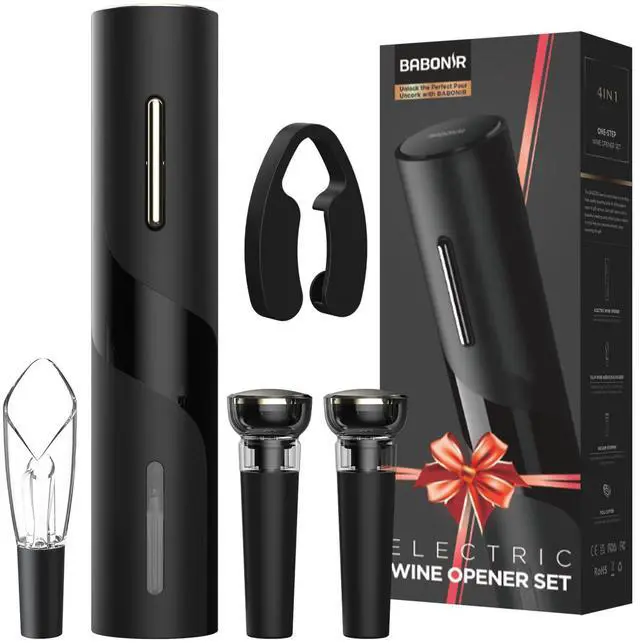 Main image of Electric Wine Opener Set - Automatic Electronic Bottle Openers with Greeting Card, Vacuum Stoppers, Wine Aerator, and Foil Cutter, Ideal Present for Wine Lovers, Party, and Home Entertaining