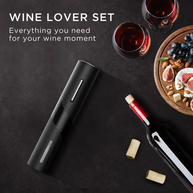 Alt view image 2 of 7 - Electric Wine Opener Set - Automatic Electronic Bottle Openers with Greeting Card, Vacuum Stoppers, Wine Aerator, and Foil Cutter, Ideal Present for Wine Lovers, Party, and Home Entertaining
