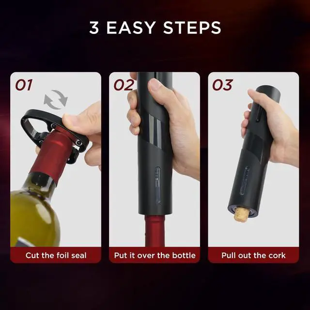 Alt view image 6 of 7 - Electric Wine Opener Set - Automatic Electronic Bottle Openers with Greeting Card, Vacuum Stoppers, Wine Aerator, and Foil Cutter, Ideal Present for Wine Lovers, Party, and Home Entertaining
