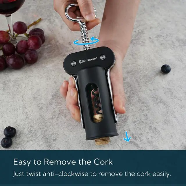 Alt view image 4 of 7 - 3 in 1 Wing Corkscrew Wine Bottle Opener with Foil Cutter, Built-in Beer Bottle Opener, Multifunctional Wine Opener with Non-Stick Sharp Screw, Easy to Use, Manual Wine Corkscrew, Black