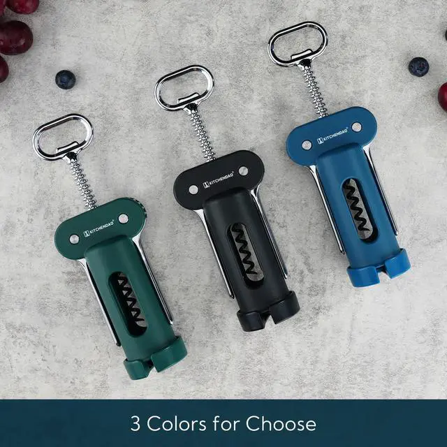 Alt view image 7 of 7 - 3 in 1 Wing Corkscrew Wine Bottle Opener with Foil Cutter, Built-in Beer Bottle Opener, Multifunctional Wine Opener with Non-Stick Sharp Screw, Easy to Use, Manual Wine Corkscrew, Black