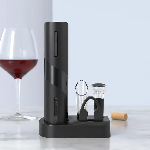 Alt view image 2 of 7 - Electric Wine Opener Set, Rechargeable 6-in-1 Wine Gifts for Wine Lovers with Charging Base, Foil Cutter, Wine Aerator Pourer & Vacuum Stoppers (Light Black)