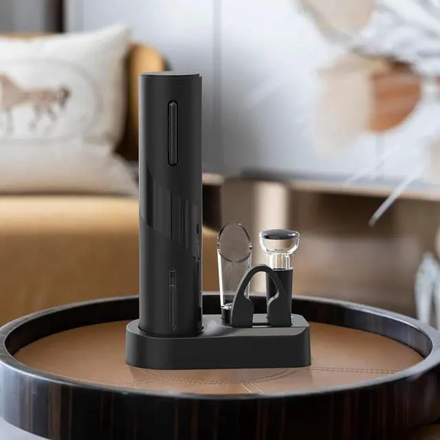 Alt view image 6 of 7 - Electric Wine Opener Set, Rechargeable 6-in-1 Wine Gifts for Wine Lovers with Charging Base, Foil Cutter, Wine Aerator Pourer & Vacuum Stoppers (Light Black)