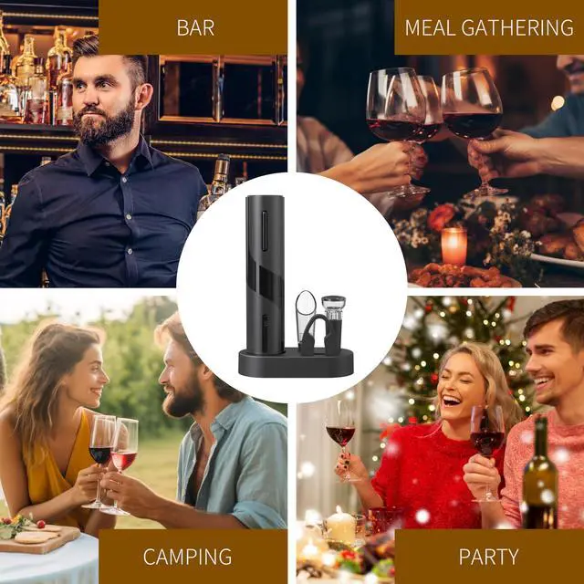 Alt view image 7 of 7 - Electric Wine Opener Set, Rechargeable 6-in-1 Wine Gifts for Wine Lovers with Charging Base, Foil Cutter, Wine Aerator Pourer & Vacuum Stoppers (Light Black)