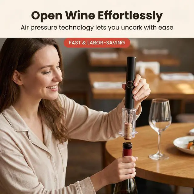 Alt view image 3 of 7 - Air Pressure Pump Bottle Opener With Foil Cutter And Aerator Pourer,Simple Cork Remover,Efficient Corkscrew Bottle Opener,Great For Wine Lovers,Perfect Wine Gift. (Black 5 set)