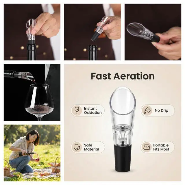 Alt view image 5 of 7 - Air Pressure Pump Bottle Opener With Foil Cutter And Aerator Pourer,Simple Cork Remover,Efficient Corkscrew Bottle Opener,Great For Wine Lovers,Perfect Wine Gift. (Black 5 set)