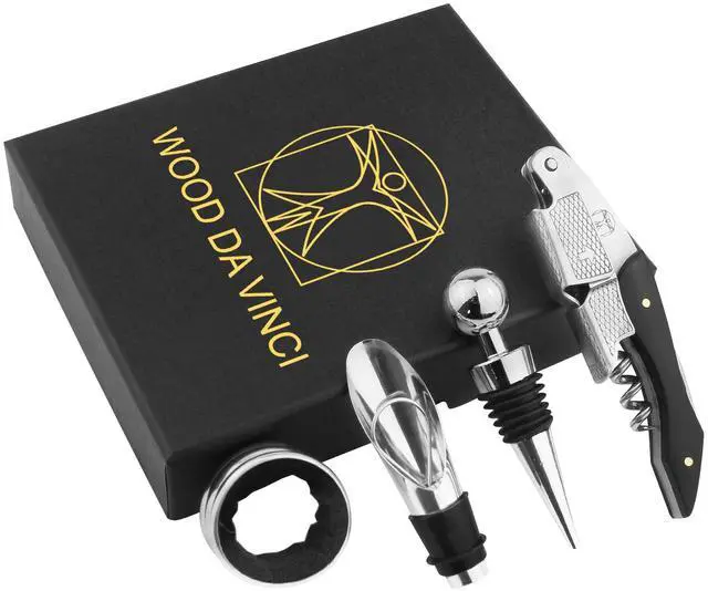 Main image of Wine Bottle Opener Set Stainless Steel Corkscrew, Wine Stopper, Drip Ring, and Wine Pourer in a Stylish Gift Box Perfect Wine Accessories for Enthusiasts & Gifts