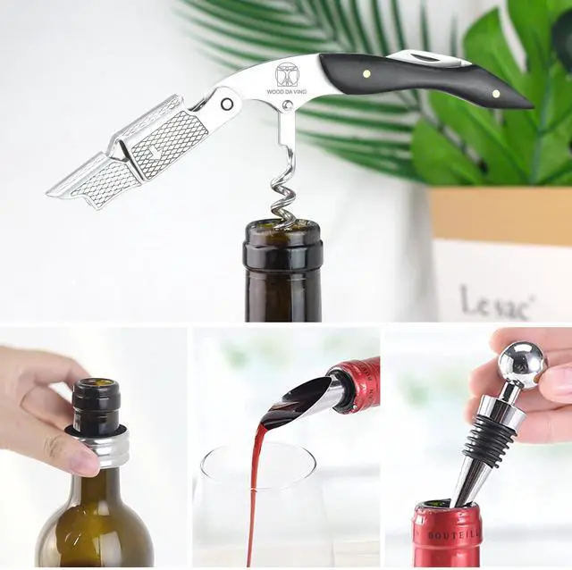 Alt view image 5 of 7 - Wine Bottle Opener Set Stainless Steel Corkscrew, Wine Stopper, Drip Ring, and Wine Pourer in a Stylish Gift Box Perfect Wine Accessories for Enthusiasts & Gifts