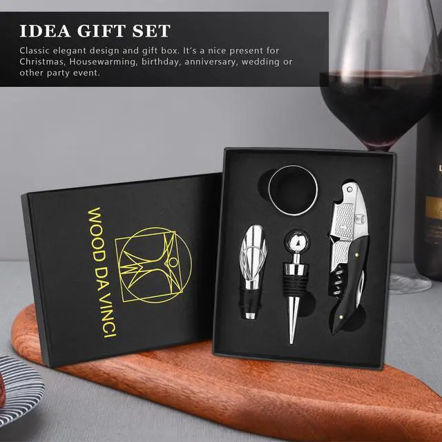 Alt view image 6 of 7 - Wine Bottle Opener Set Stainless Steel Corkscrew, Wine Stopper, Drip Ring, and Wine Pourer in a Stylish Gift Box Perfect Wine Accessories for Enthusiasts & Gifts