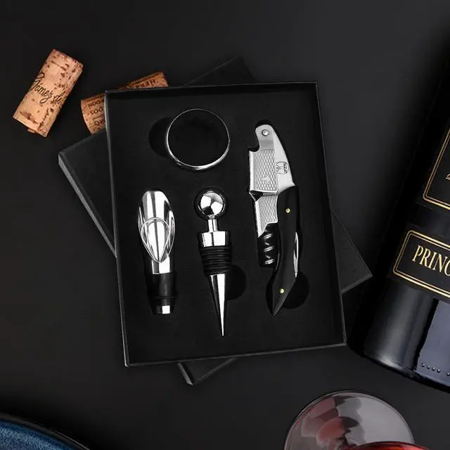 Alt view image 7 of 7 - Wine Bottle Opener Set Stainless Steel Corkscrew, Wine Stopper, Drip Ring, and Wine Pourer in a Stylish Gift Box Perfect Wine Accessories for Enthusiasts & Gifts