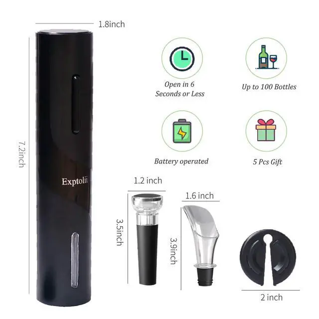 Alt view image 2 of 6 - Electric Wine Opener, Automatic Bottle Corkscrew with Foil Cutter, Vacuum Stopper and Wine Aerator Pourer