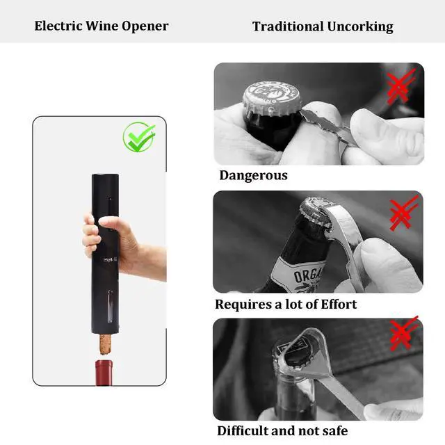 Alt view image 3 of 6 - Electric Wine Opener, Automatic Bottle Corkscrew with Foil Cutter, Vacuum Stopper and Wine Aerator Pourer