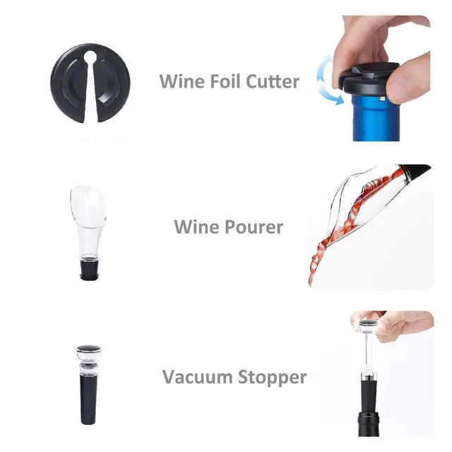 Alt view image 4 of 6 - Electric Wine Opener, Automatic Bottle Corkscrew with Foil Cutter, Vacuum Stopper and Wine Aerator Pourer
