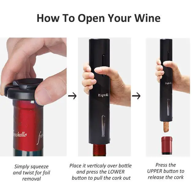 Alt view image 5 of 6 - Electric Wine Opener, Automatic Bottle Corkscrew with Foil Cutter, Vacuum Stopper and Wine Aerator Pourer