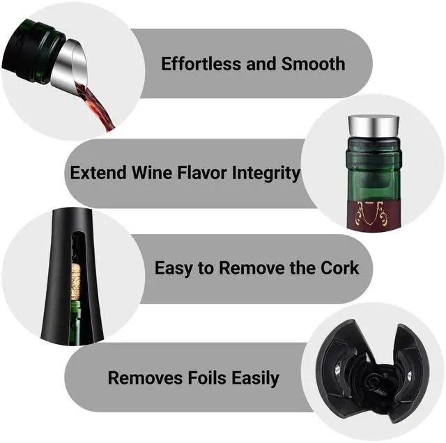 Alt view image 4 of 6 - Multi-Function 4 in 1 Cork Screw Wine Bottle Opener set, Premium Wine Accessories with corkscrew, Bottle Stopper, Foil Cutter, Aerator Pourer, Thoughtful Gifts for Home, Bar & Kitchen Use