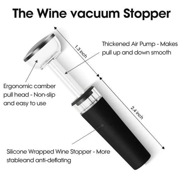 Alt view image 3 of 7 - Wine Opener with Silicone Leak Proof Wine Vacuum Stopper, Zinc Alloy Premium Wing Corkscrew with Multifunctional Bottles Opener, Matte Black