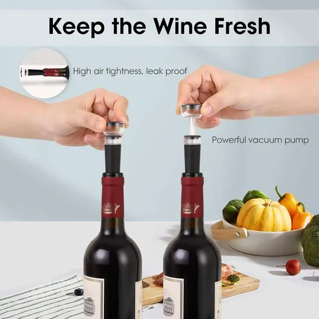 Alt view image 4 of 7 - Wine Opener with Silicone Leak Proof Wine Vacuum Stopper, Zinc Alloy Premium Wing Corkscrew with Multifunctional Bottles Opener, Matte Black