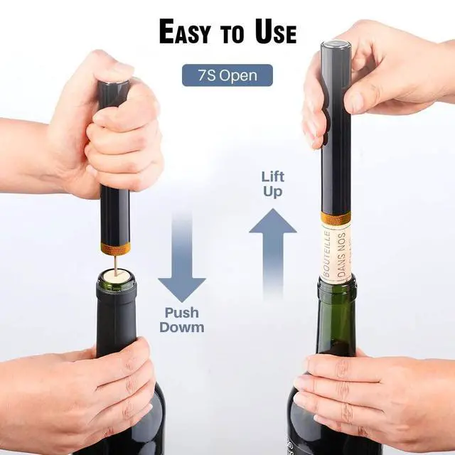 Alt view image 5 of 7 - Wine Bottle Opener Set(4PCS),Travel Portable Pocket Air Pressure Pump Cork Remover with Aerator, Foil Cutter, and Vacuum Stopper, 7S Quick Bottle Opening, for Home, Restaurant, Party,Wine Lovers