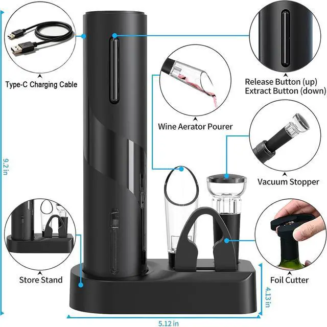 Alt view image 2 of 6 - Electric Wine Opener Set, A 4-in-1 Multifunctional Wine Accessory Kit, including an Automatic Corkscrew Opener, Rechargeable Wine Bottle Openers, Foil Cutter, Wine Aerator Pourer, and Vacuum Stoppers