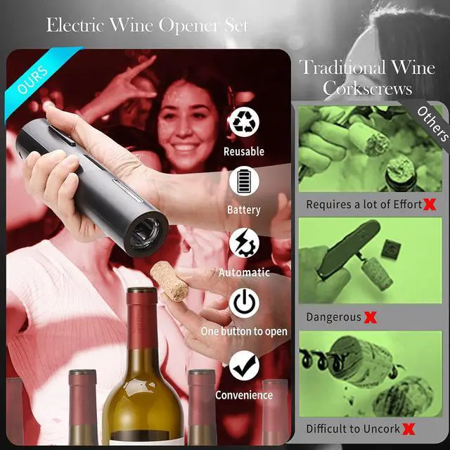 Alt view image 3 of 6 - Electric Wine Opener Set, A 4-in-1 Multifunctional Wine Accessory Kit, including an Automatic Corkscrew Opener, Rechargeable Wine Bottle Openers, Foil Cutter, Wine Aerator Pourer, and Vacuum Stoppers