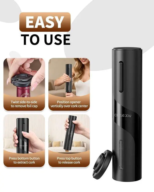 Alt view image 6 of 7 - 5-in-1 Electric Wine Bottle Opener Set, Rechargeable Wine Opener Kit, Cordless Wine Gift Set with Foil Cutter, Electric Aerator & Pourer and Vacuum Stopper for Wine Lovers, Black