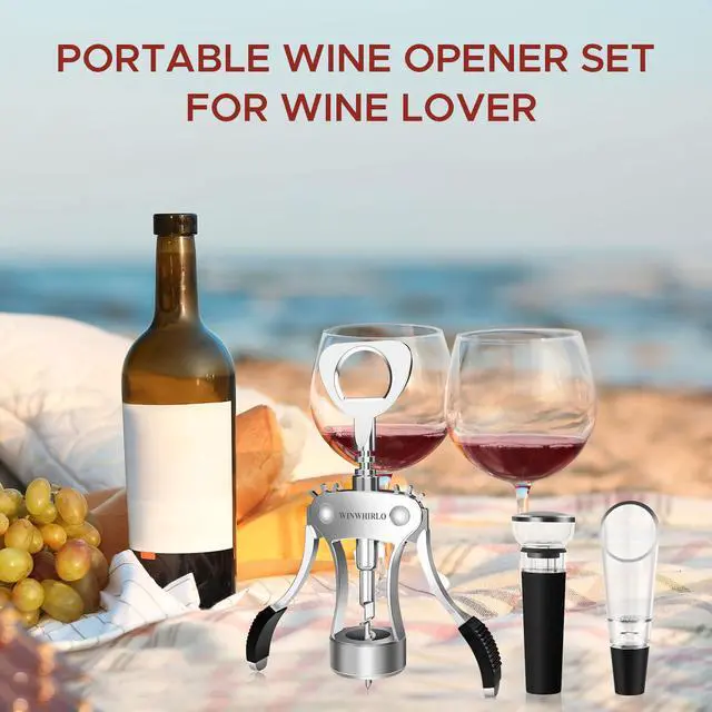 Alt view image 2 of 7 - Wine Bottle Opener Gift Set, Zinc Alloy Wing Corkscrew with Vacuum Stopper & Aerator Pourer, Multifunctional Wine Corkscrew for Kitchen, Bar, Party, Camping, BBQ, Wedding, Dinner Gathering