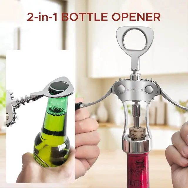 Alt view image 3 of 7 - Wine Bottle Opener Gift Set, Zinc Alloy Wing Corkscrew with Vacuum Stopper & Aerator Pourer, Multifunctional Wine Corkscrew for Kitchen, Bar, Party, Camping, BBQ, Wedding, Dinner Gathering
