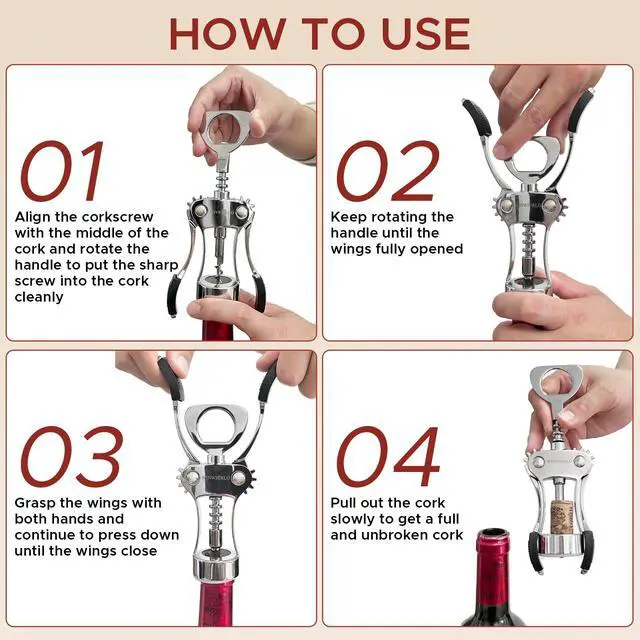 Alt view image 7 of 7 - Wine Bottle Opener Gift Set, Zinc Alloy Wing Corkscrew with Vacuum Stopper & Aerator Pourer, Multifunctional Wine Corkscrew for Kitchen, Bar, Party, Camping, BBQ, Wedding, Dinner Gathering