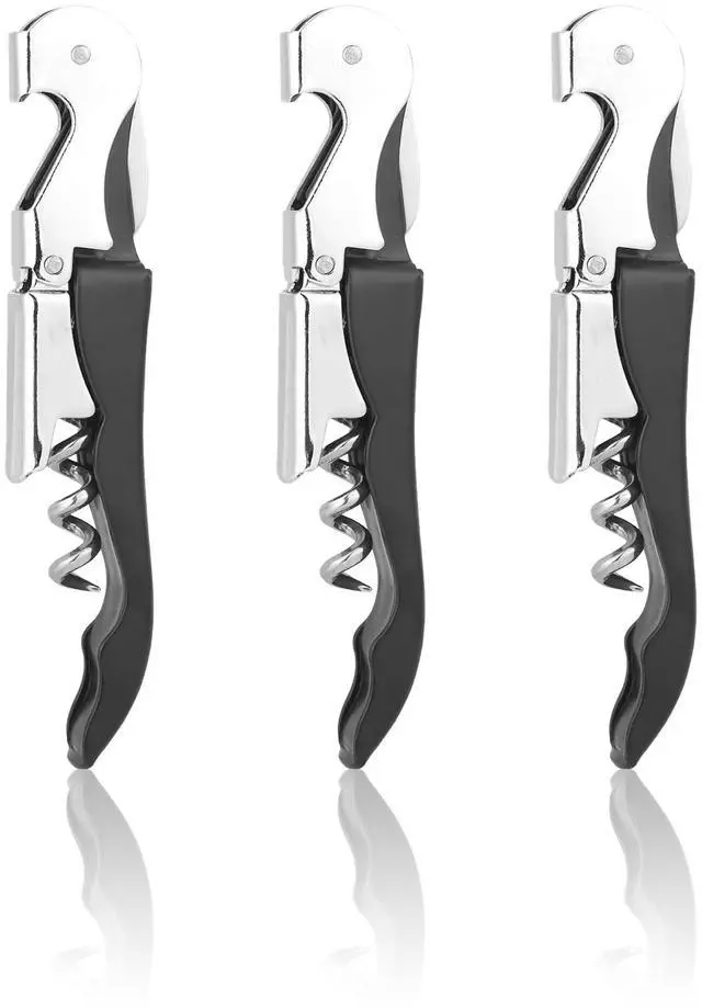Main image of Wine Opener, 3 Pack Waiter Corkscrew, Stainless Steel Double Hinged Wine Key with Foil Cutter, Foldable Tool for Bartenders and Home Parties