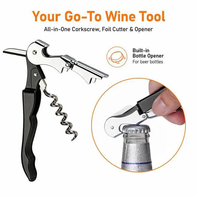 Alt view image 3 of 7 - Wine Opener, 3 Pack Waiter Corkscrew, Stainless Steel Double Hinged Wine Key with Foil Cutter, Foldable Tool for Bartenders and Home Parties