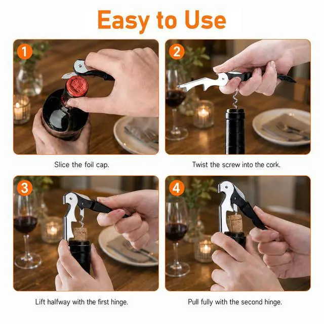 Alt view image 5 of 7 - Wine Opener, 3 Pack Waiter Corkscrew, Stainless Steel Double Hinged Wine Key with Foil Cutter, Foldable Tool for Bartenders and Home Parties