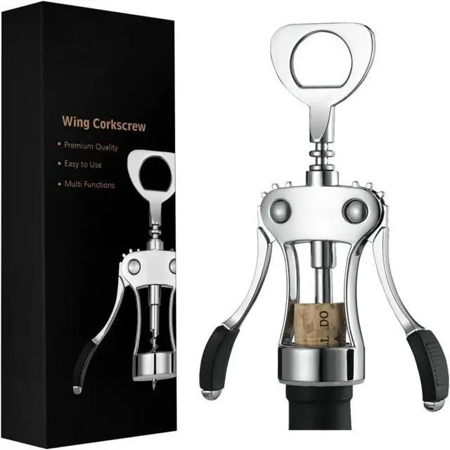 Alt view image 2 of 7 - Premium Zinc Alloy Wine Opener - Multifunctional Wing Corkscrew with Ergonomic Non-Slip Handle, Heavy Duty Manual Bottle Opener for Waiters and Home Use