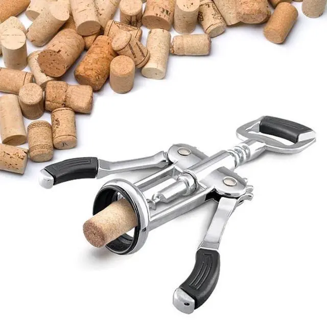 Alt view image 3 of 7 - Premium Zinc Alloy Wine Opener - Multifunctional Wing Corkscrew with Ergonomic Non-Slip Handle, Heavy Duty Manual Bottle Opener for Waiters and Home Use