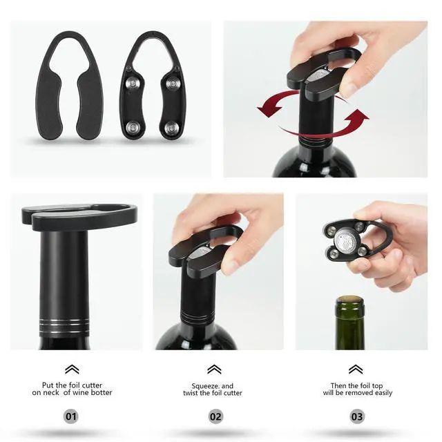 Alt view image 5 of 7 - Air Pressure Pump Bottle Opener With One Foil Cutter,One Vacuum stopper and One Wine Aerator PourerEfficient|Lightweight|Funny Cork Remover,Great For Wine Lovers,Perfect Wine Gift. (4)