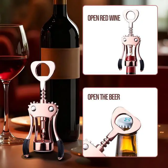 Alt view image 5 of 7 - Wine Opener, Zinc Alloy Premium Wing Corkscrew with Multifunctional Bottles Opener, Sharp Wine Corkscrew with Ergonomic Non-Slip Wing Handle, Upgrade