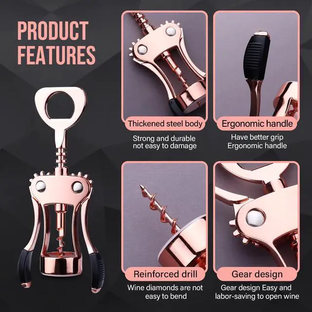 Alt view image 5 of 7 - Wine Opener, Zinc Alloy Premium Wing Corkscrew Wine Bottle Opener with Multifunctional Bottles Opener, Upgrade