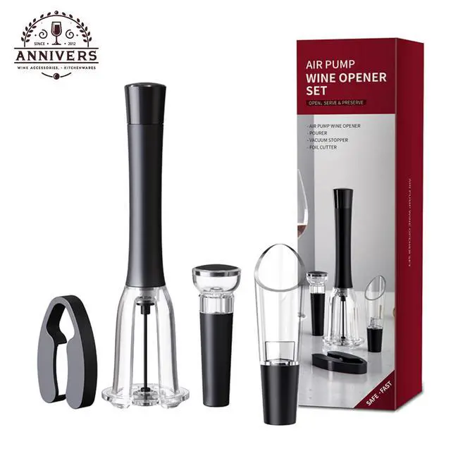 Alt view image 2 of 7 - Air Pressure Wine Bottle Opener Set Pump Wine Opener Kit, Vacuum Stopper, Aerator Pourer, Foil Cutter, Safe & Easy Cork Remover Keep Cork Intact for Gift, Ouvre Bouteille de Vin